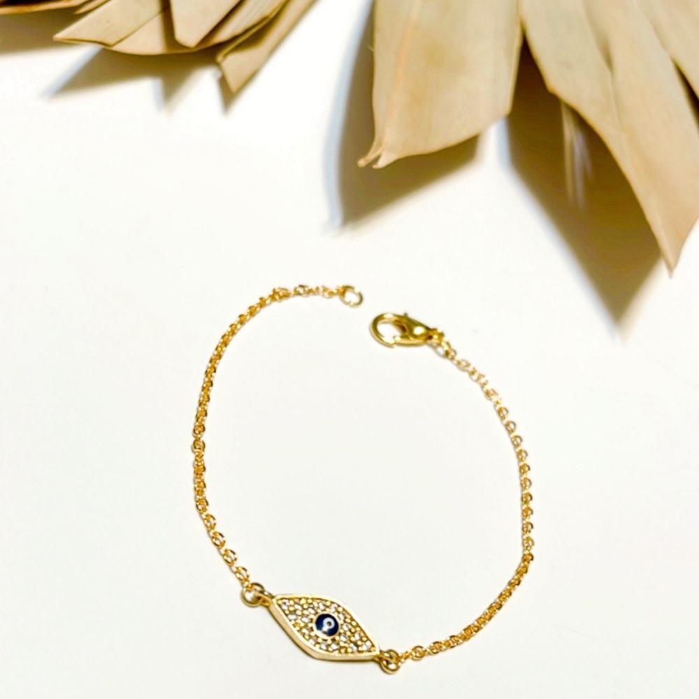 Free People Gold Evil Eye Chain Bracelet